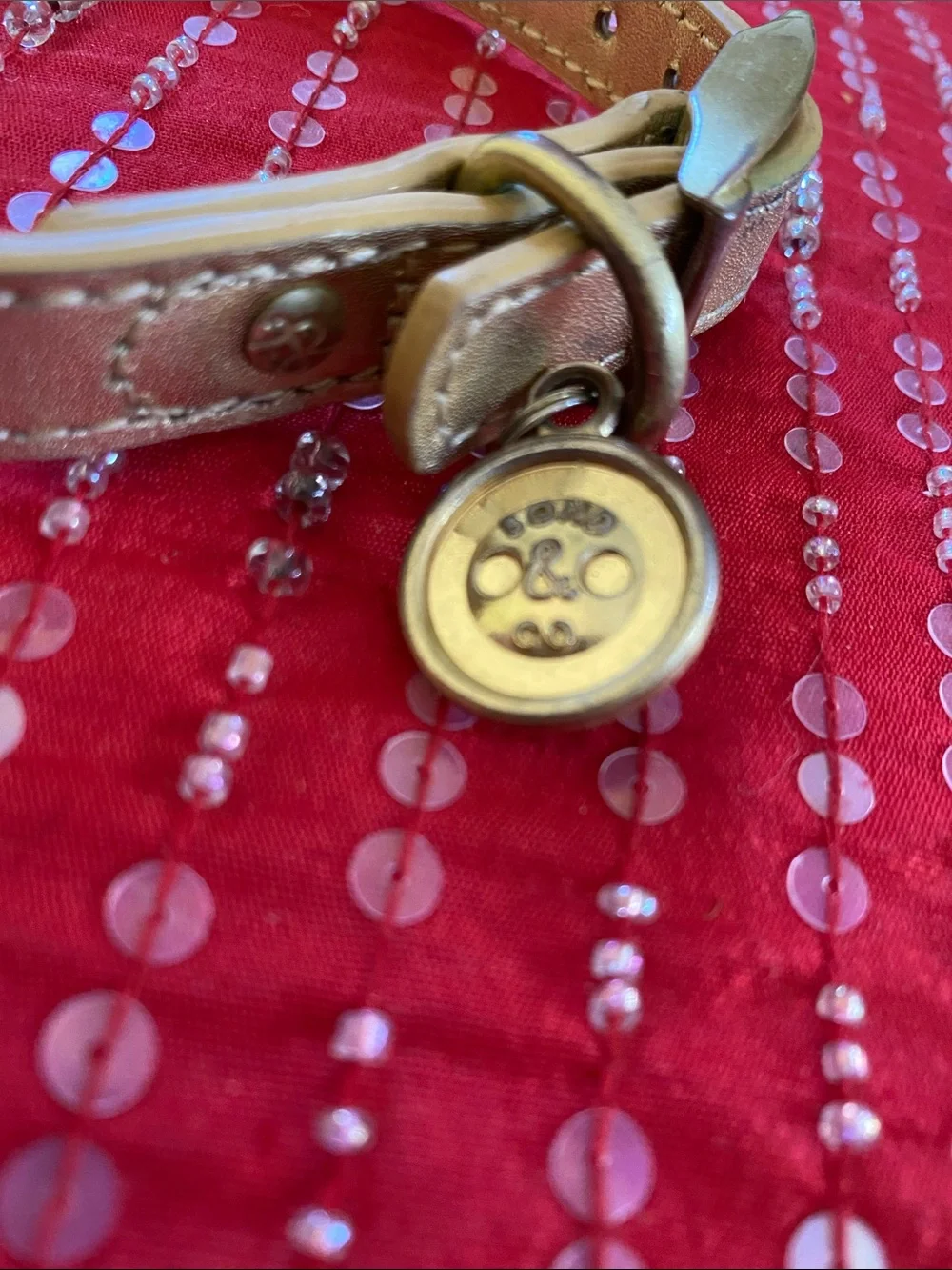 Bond&Co Gold Metallic Leather Crystal Encrusted Pet Collar Used Good Condition
